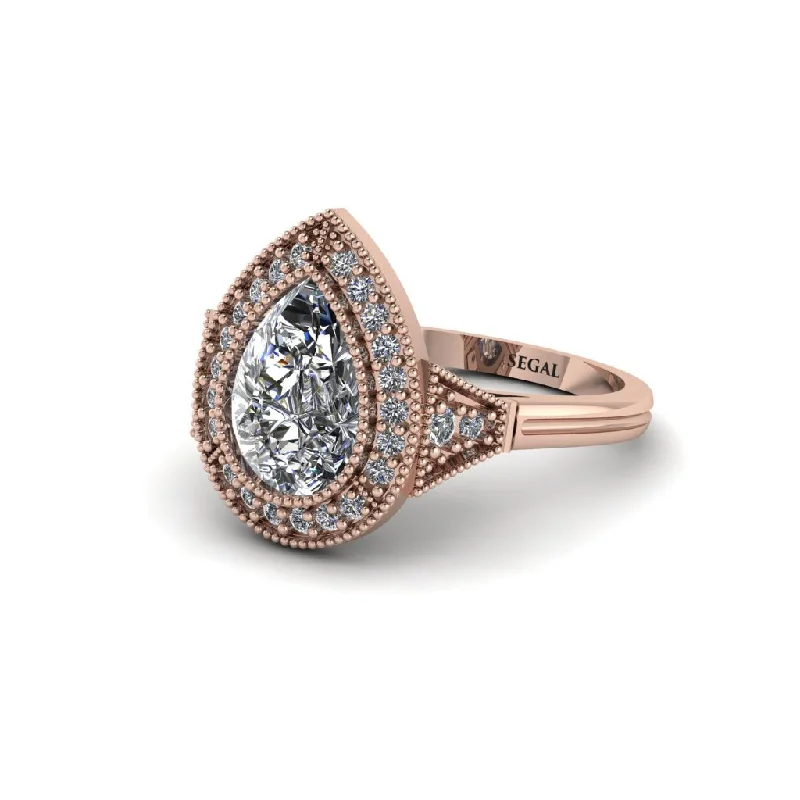 Women’s engagement rings with bezel setting-Pear Cut Diamond Milgrain Halo Engagement Ring - Daleyza No. 2